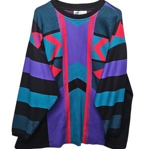 Vintage Top Notch Womens 3X Geometric Abstract Knit Top Purple Teal 80s 90s USA